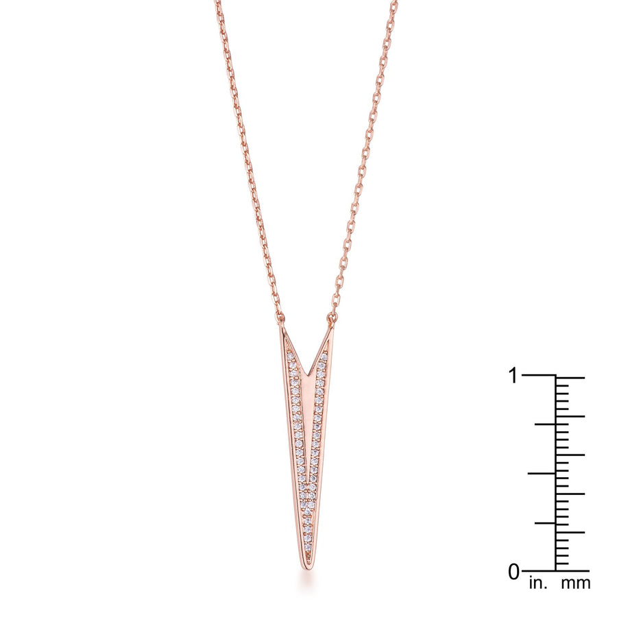 .2Ct Rose Gold Plated CZ Embedded Elongated Arrow Necklace