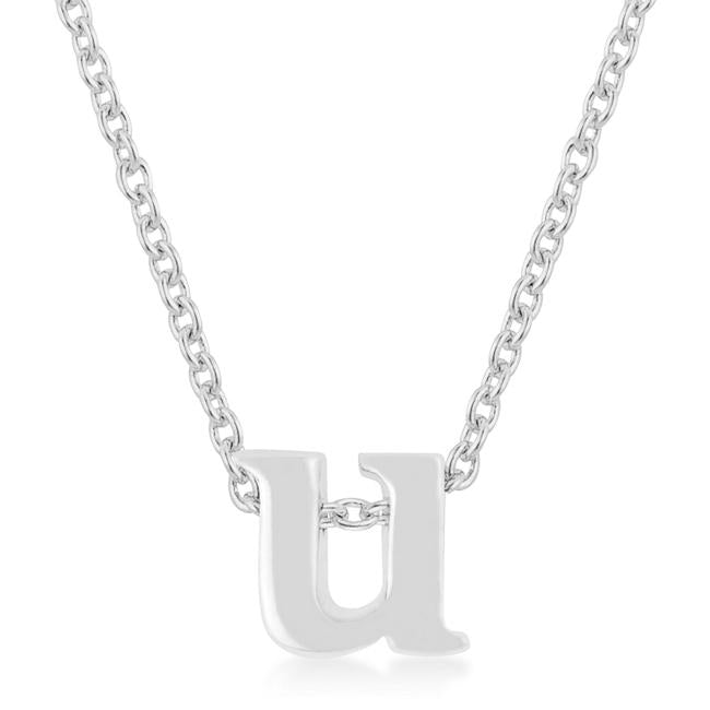 Rhodium Plated Finish Initial U Pendant