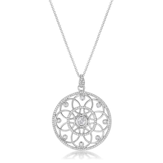 1.4 Ct Rhodium Pendant Necklace with Interlocking Circles and CZ