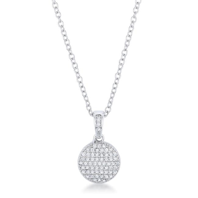 Rhodium Necklace with CZ Disk Pendant