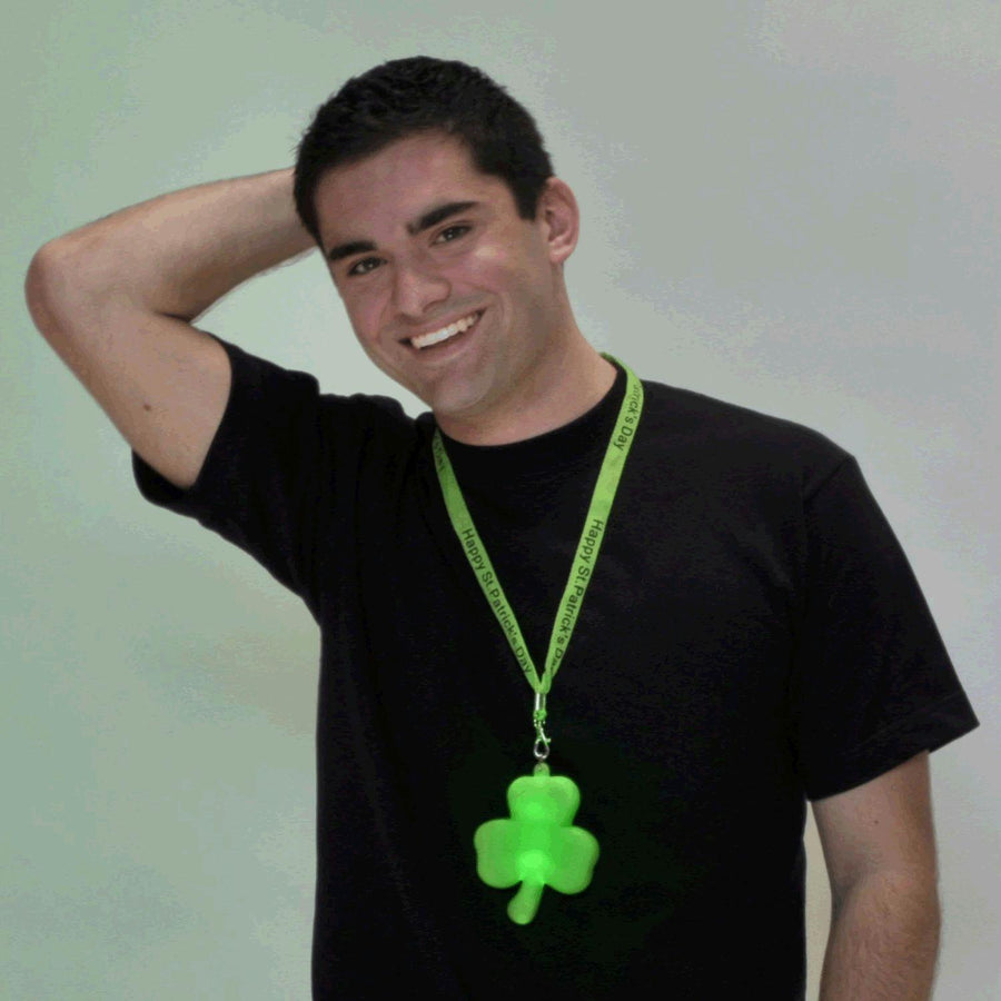 Shamrock Charm Necklace with Green Lightup Lanyard