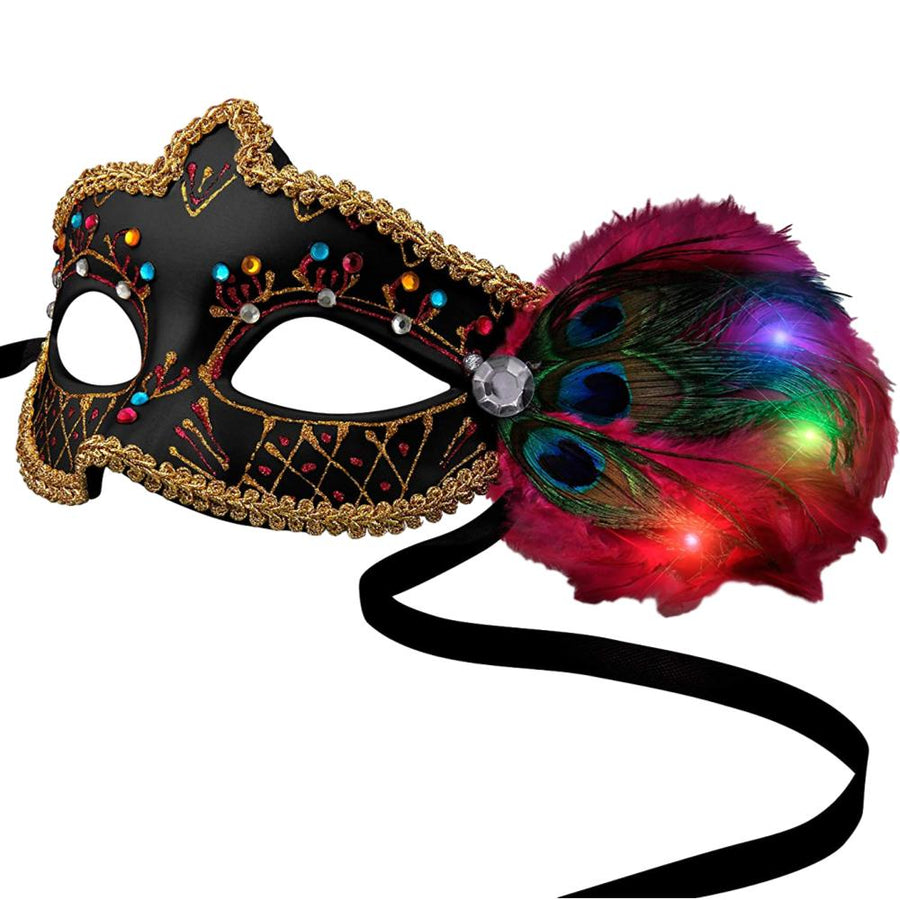 Black Mardi Gras Mask with LED Feathers