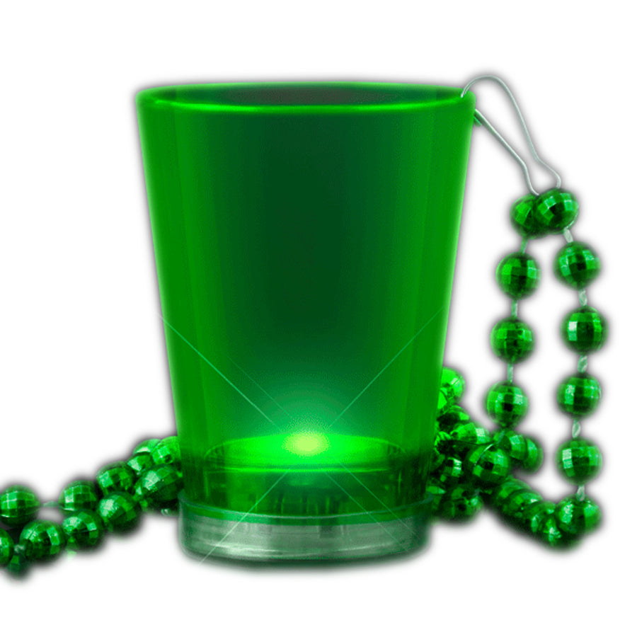 Light Up Green Shot Glass on Green Beaded Necklaces