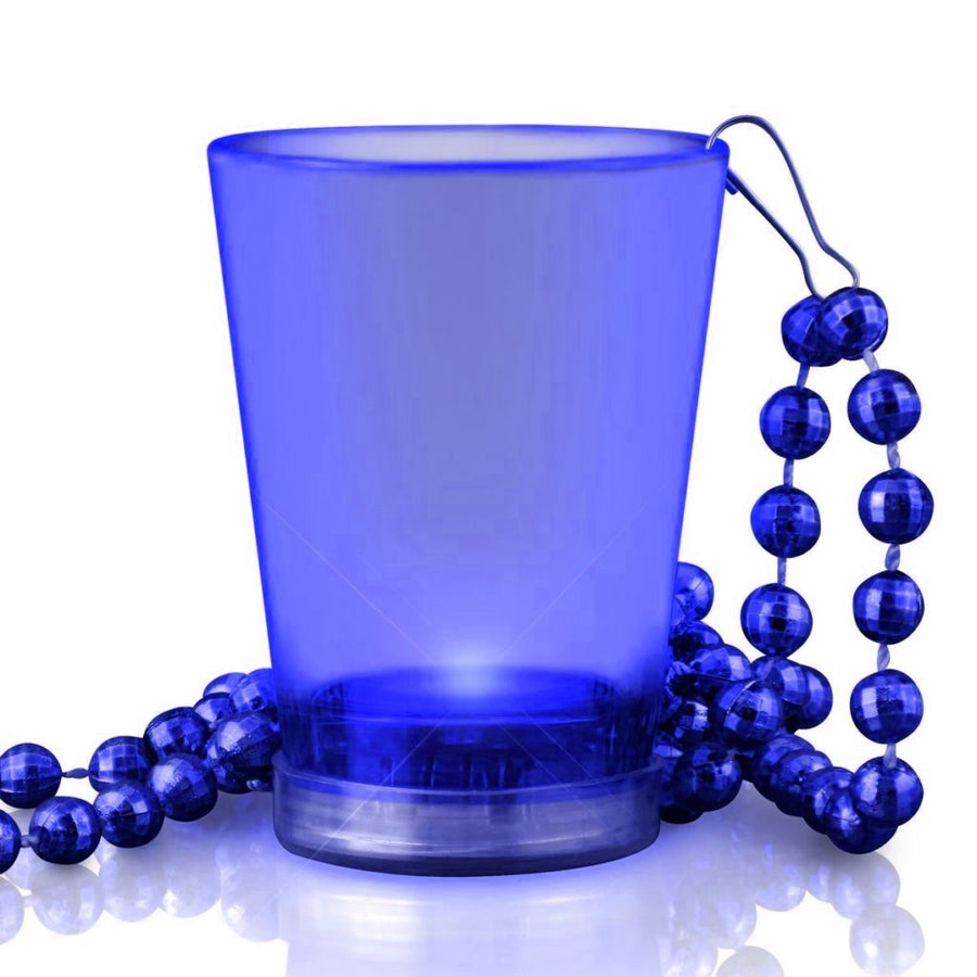 Light Up Blue Shot Glass on Blue Beaded Necklaces