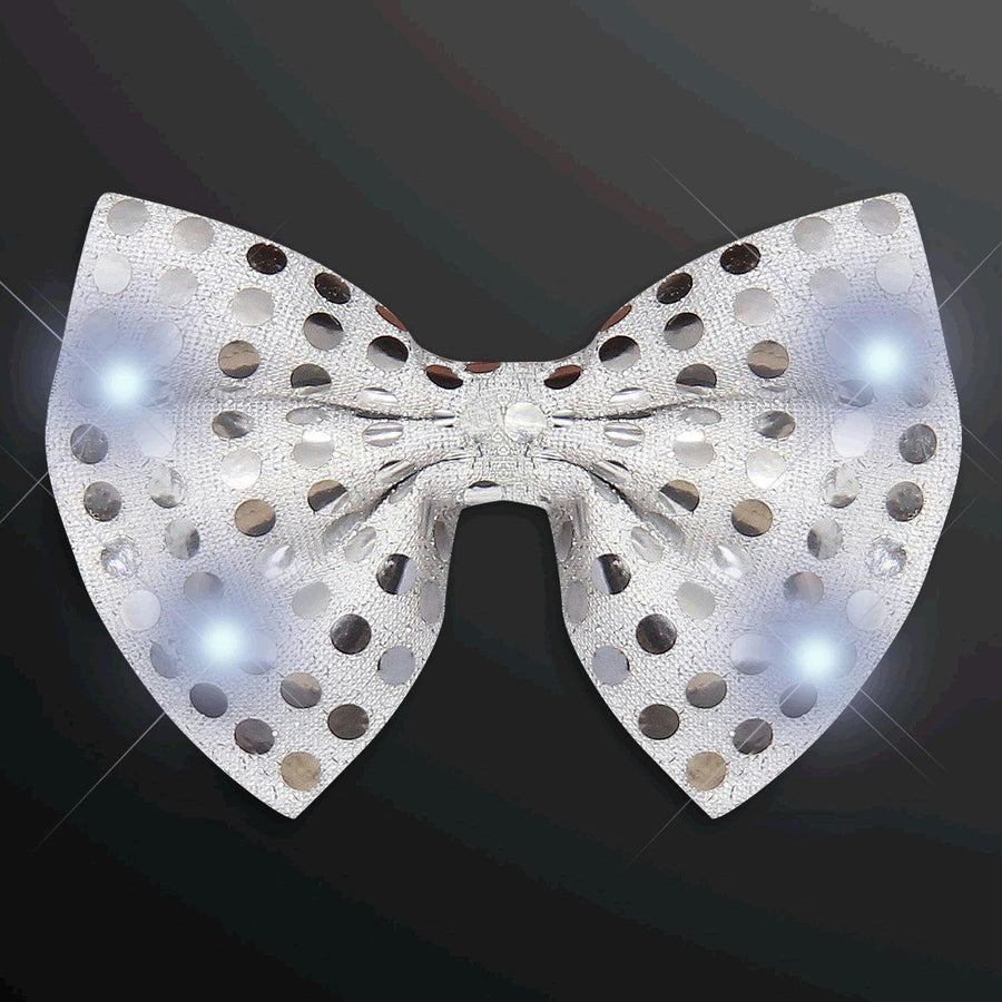 Silver Sequin Bow Tie with White LED Lights