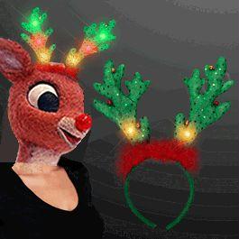 LED Jingle Bells Reindeer Antlers Light Up Headband