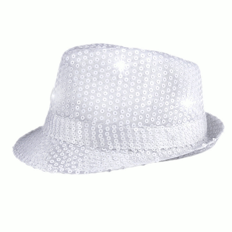 Light Up LED Flashing Fedora Hat with White Sequins