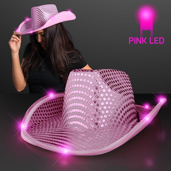 LED Flashing Cowboy Hat with Pink Sequins