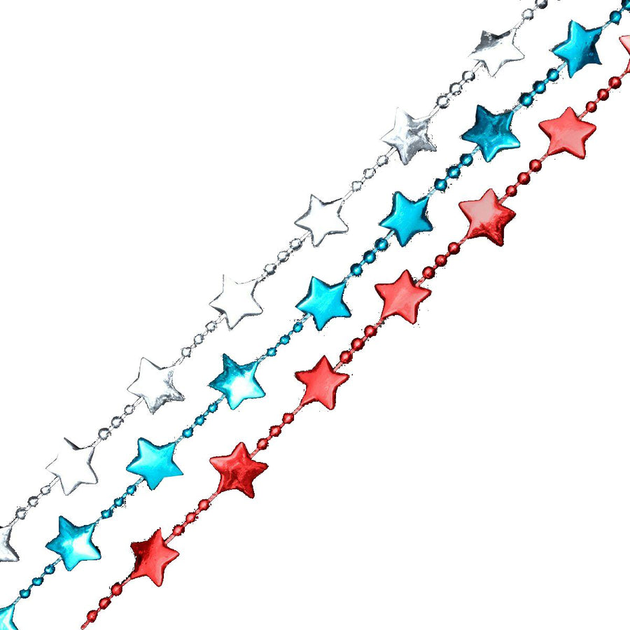 Non-Light Up Red White and Blue Metallic Stars Necklaces Pack of 12