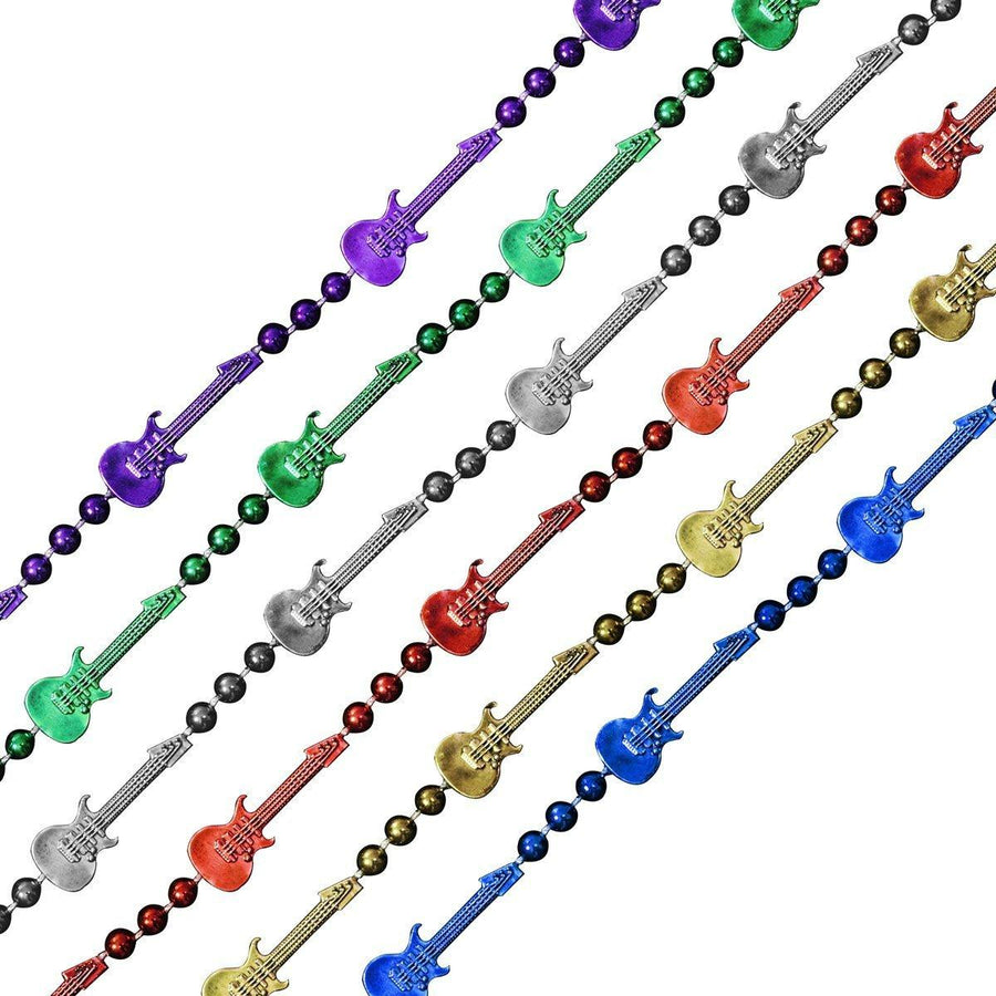 Rock N Roll Guitar Bead Necklace Assorted Pack of 12