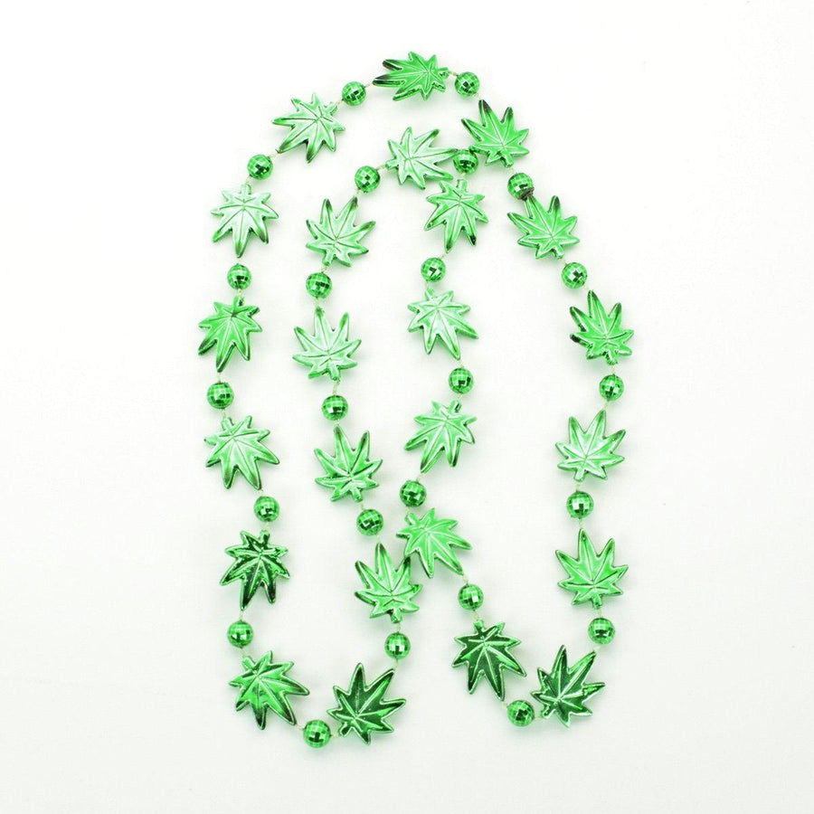 Pot Leaf Bead Necklaces Green Pack of 12