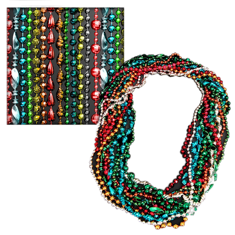 Assorted Style and Color Mardi Gras Bead Necklaces Pack of 12