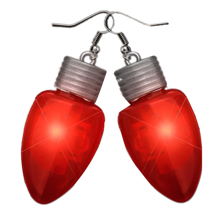 Flashing Christmas Bulb Earrings Red