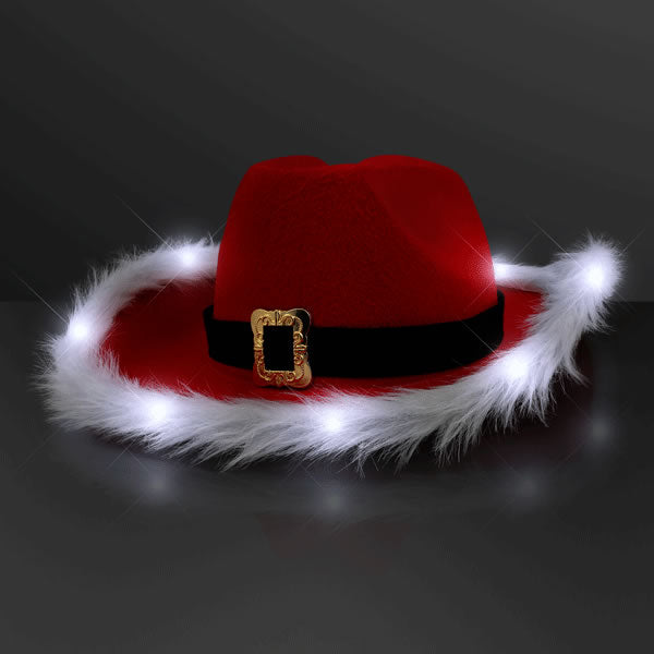 LED Flashing Christmas Cowboy Red Santa Clause Western Holiday Hat