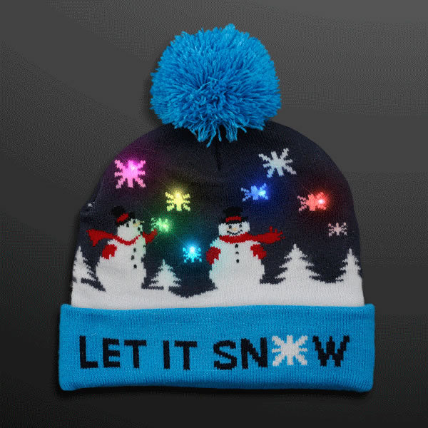 Multicolor LED Snowy Snowflake Winter Christmas Holiday Snowmen Beanie Hat