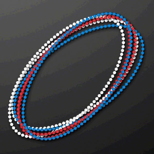 Smooth Round Opaque Bead Mardi Gras Necklace USA Red White and Blue Pack of 12