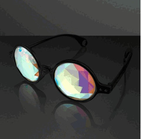 Black Frame Far Out Kaleidoscope Diamond Lense Glasses