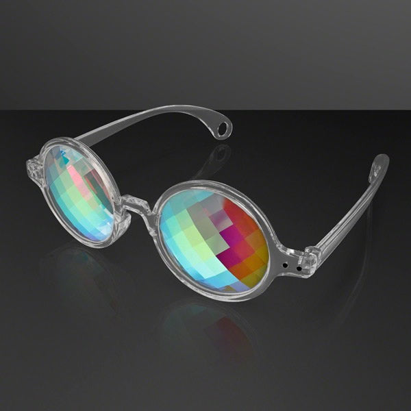 Clear Frame Far Out Kaleidoscope Pixelated Lense Glasses