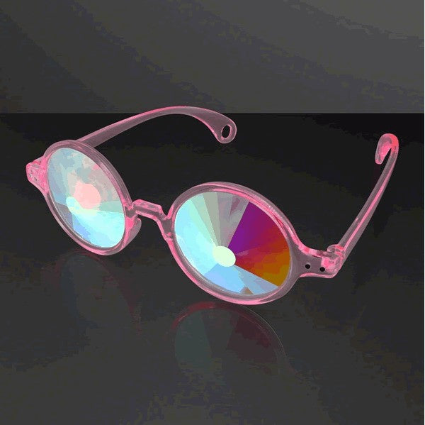 Clear Pink Frame Far Out Kaleidoscope Wheel of Wonder Lense Glasses