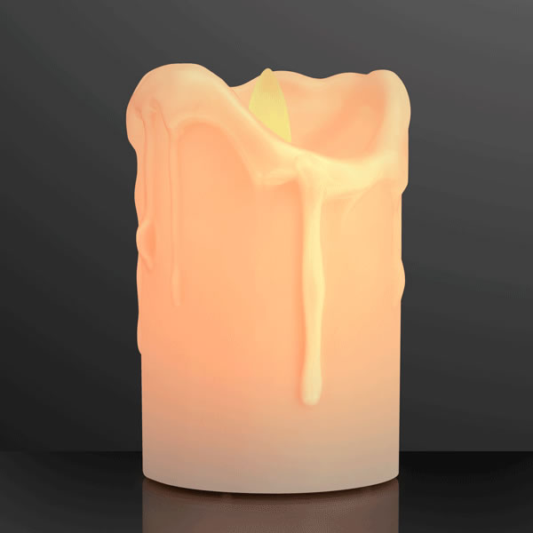 LED Dripping Wax Moving Flame Flickering Pillar Candle 4 Inch