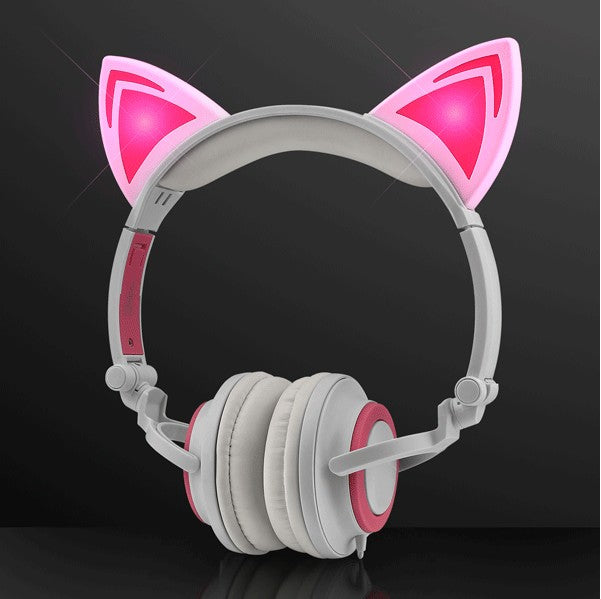 Pink LED Kitty Cat Animal Ears Headphones