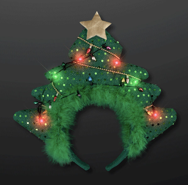 Light Up Green Novelty Sequin Plush Christmas Tree Gold Star Bopper