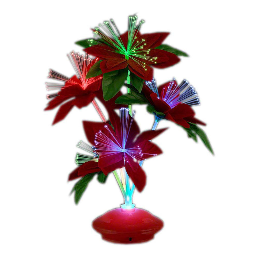 Christmas Fiber Optic Flower Centerpiece Red Light Up Decoration