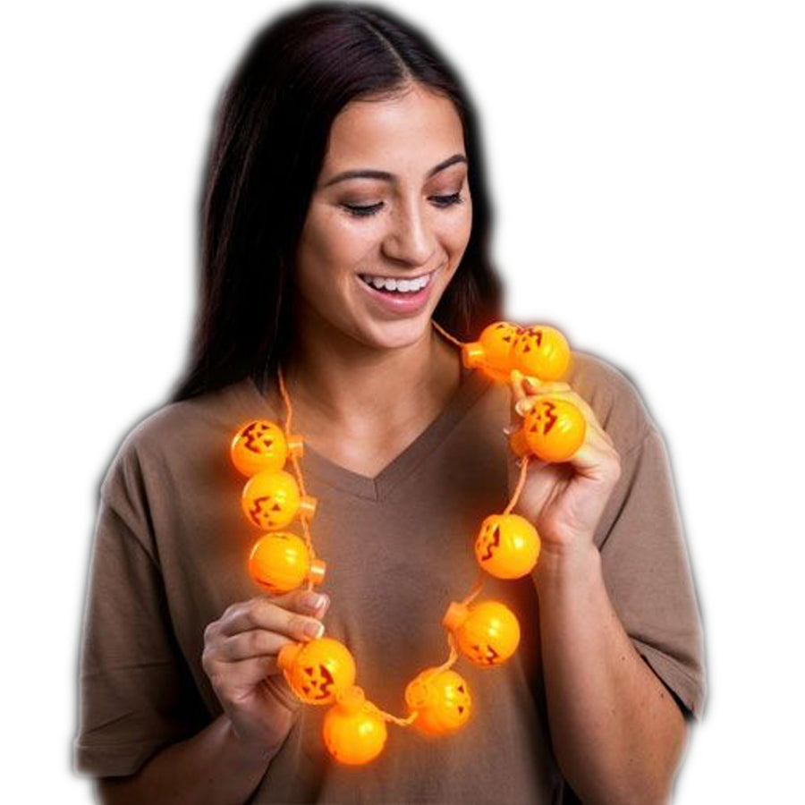 Light Up Halloween Pumpkin Bulb Necklace