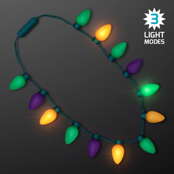 Carnival Jumbo LED Bulbs Mardi Gras Holiday Crewe Necklace for Fat Tuesday