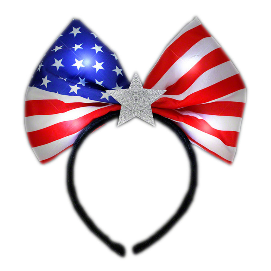 Flashing USA Flag Star Soft Bow Headband