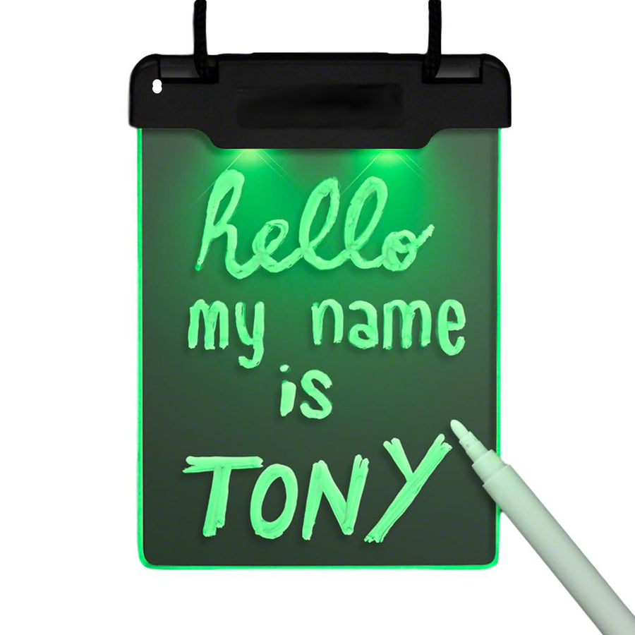 Green LED Personalized Write On Clear Plastic Badge Necklace