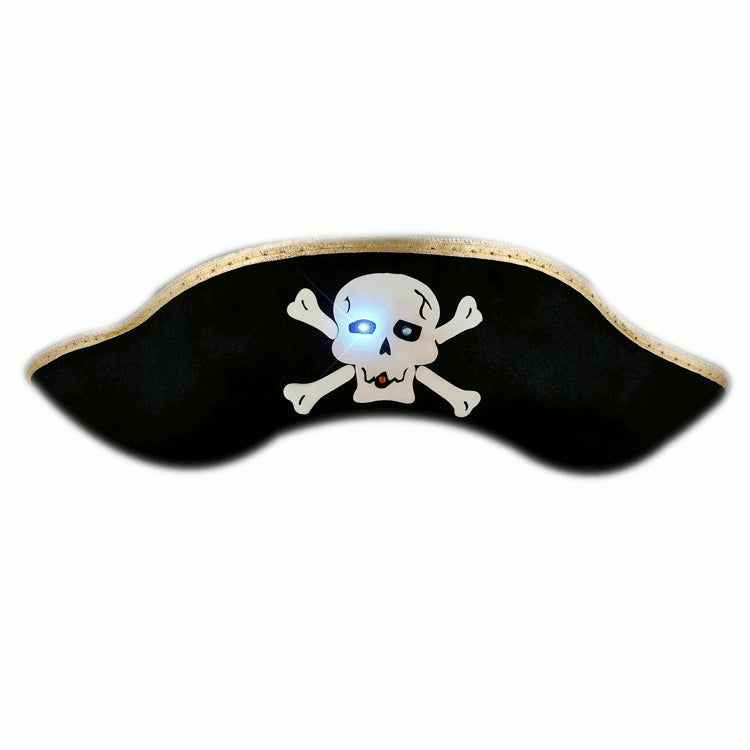 Light Up Black Pirate Hat with Blinking Skull