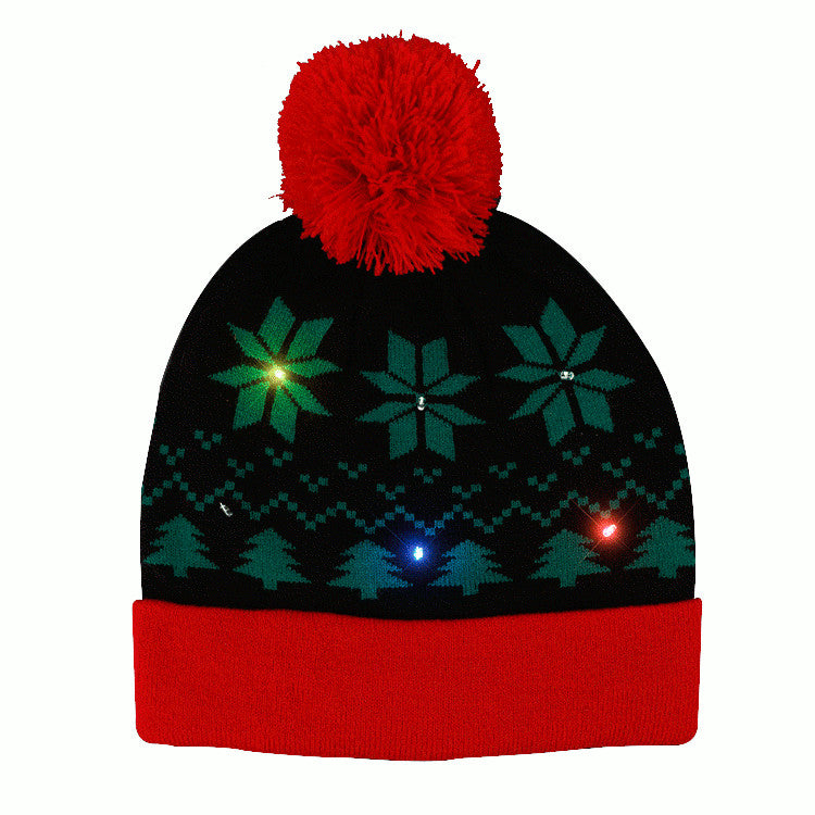 Light Up Black Red Pompom Beanie Hat