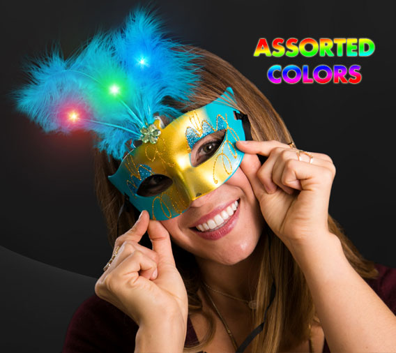 Light Up Feather Masquerade Ball Assorted Mask for Mardi Gras