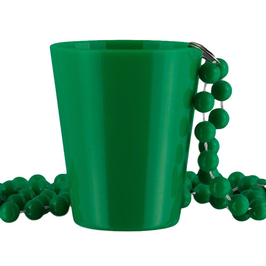 Non Light Up Green Shot Glass on Green Beaded Necklaces