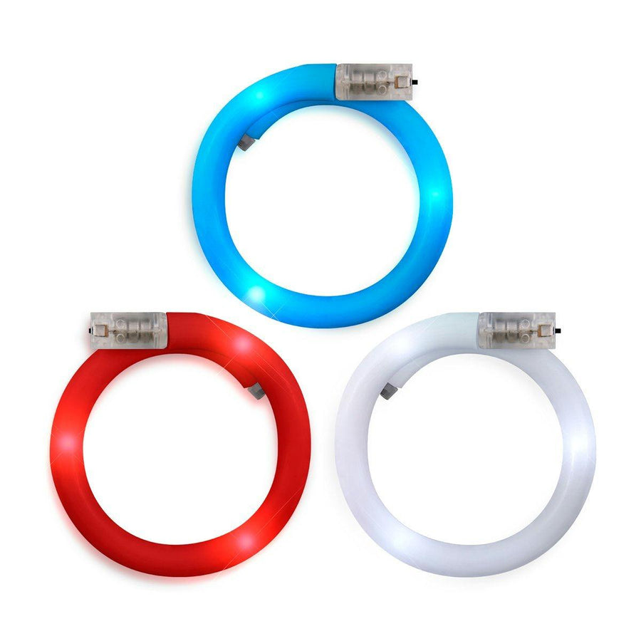 Adjustable Assorted Light Up Red White Blue Patriotic Tube Bracelets for 4th of July  Pack of 12