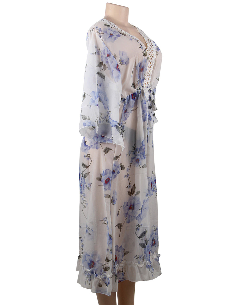 Chiffon Floral Long Cardigan Beach Gown