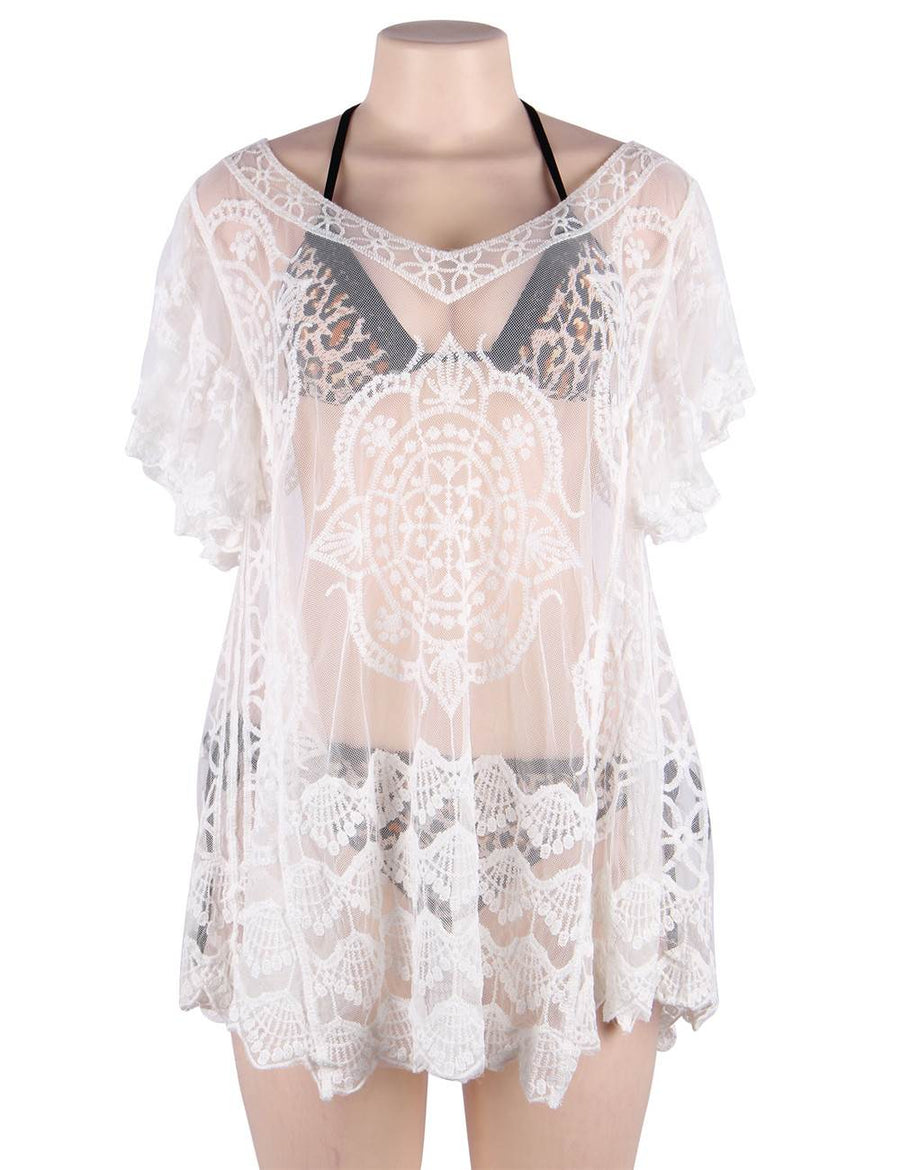 Short Sleeve Sexy Lace See-through Dress