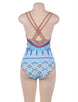 Fashion Indian Printed One Piece Blue Swimsuit