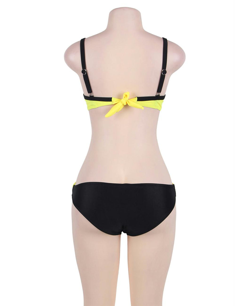 Yellow Padded Gather Push-up Sexy Bikini Set