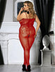 Plus Size Sexy Red Crocheted Fishnet Bodystockings