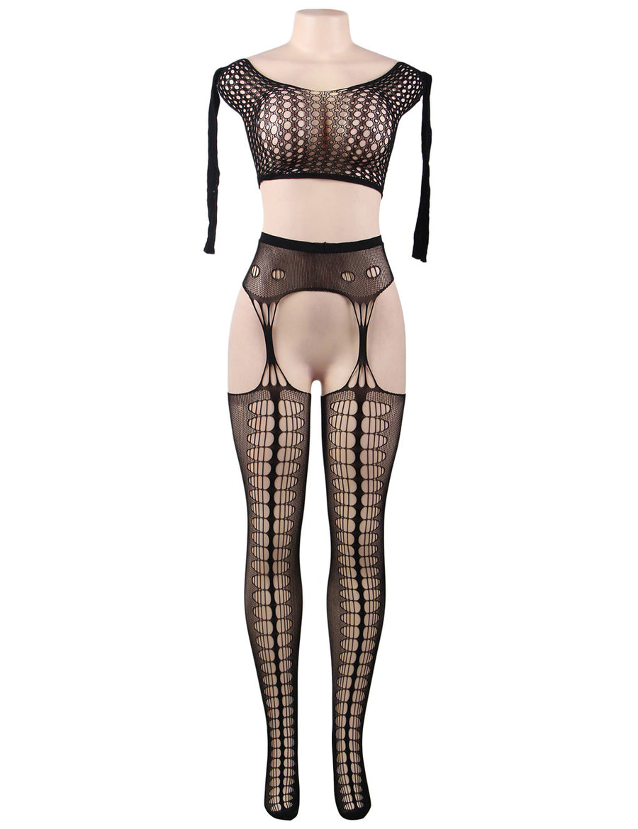 Long Sleeve Split Sexy Fishnet BodyStocking