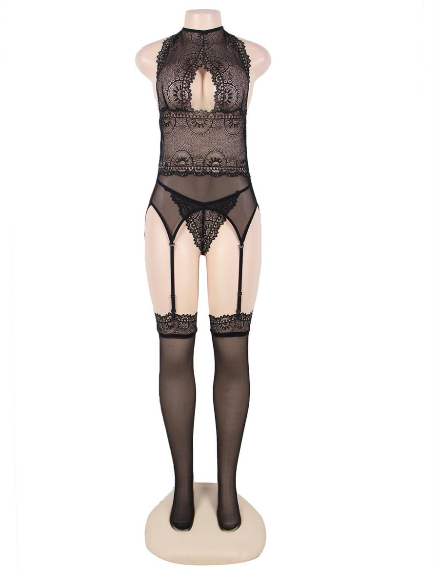 Luxurious lace bustier set with stocking