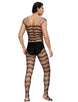 Black Strappy Shoulders Sheer Open Net Bodystockings For Men