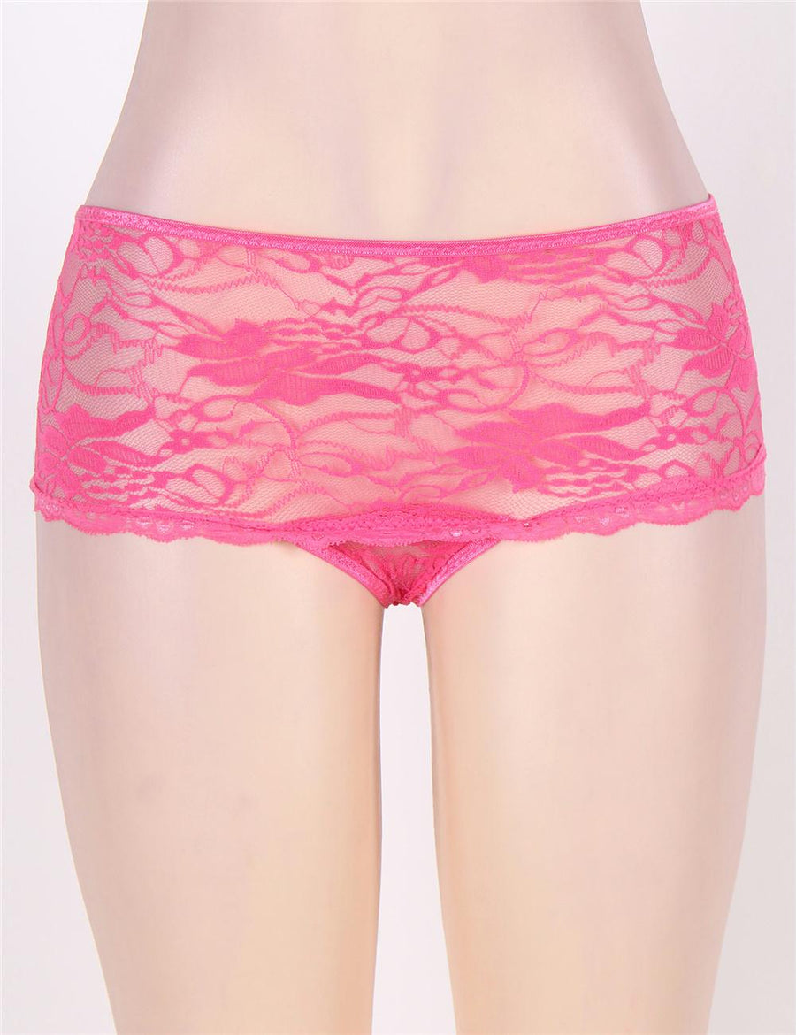 Sexy Pink Lace Open Crotch Panty