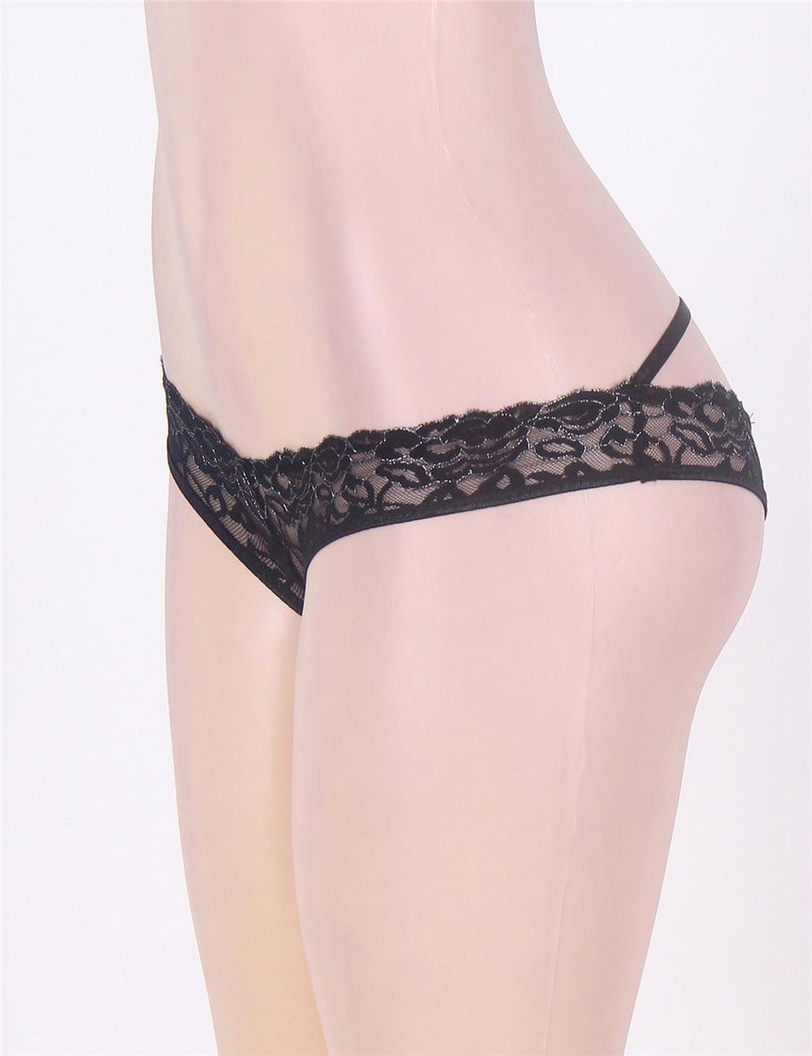 Black Caged Back Open Crotch Lace Panty