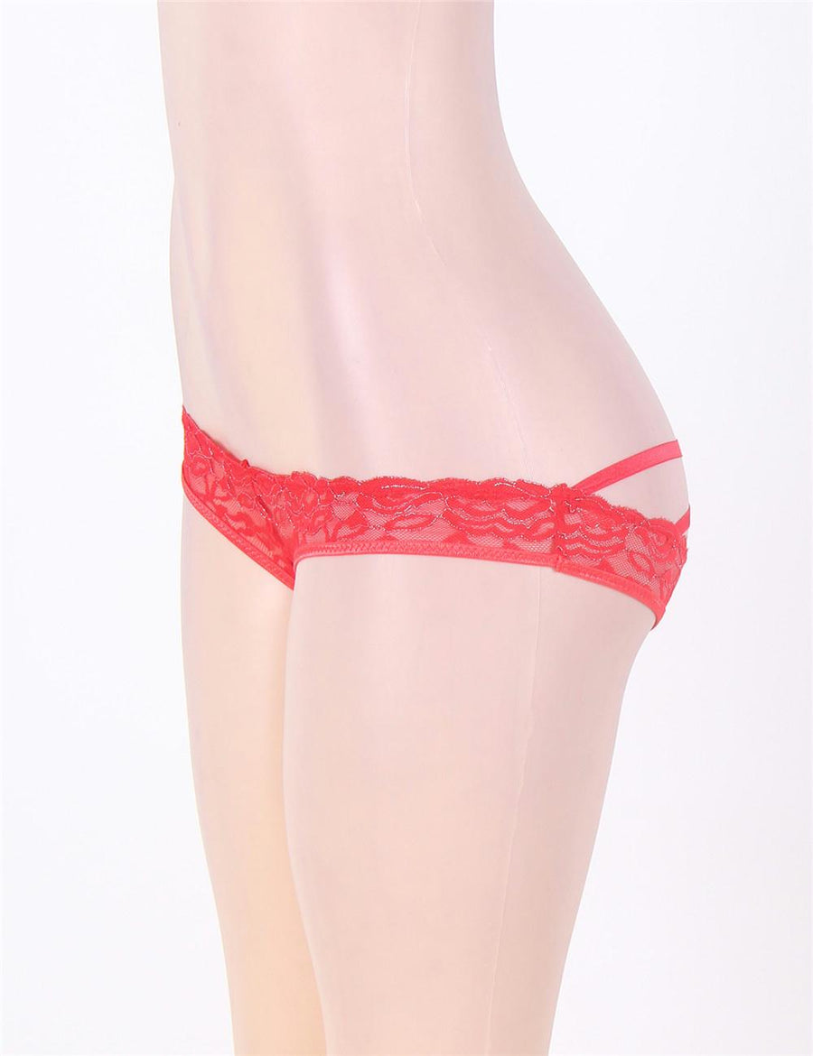 Caged Back Open Crotch Red Lace Panty