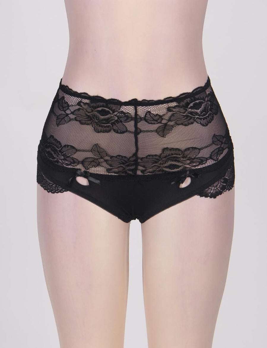 Black High Waist Strappy Floral Lace Panty