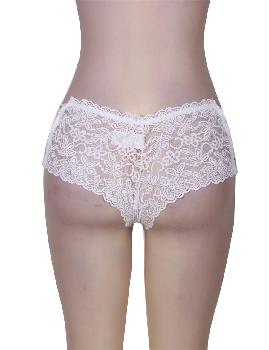 Sexy High Waist Floral Lace Strappy White Panty