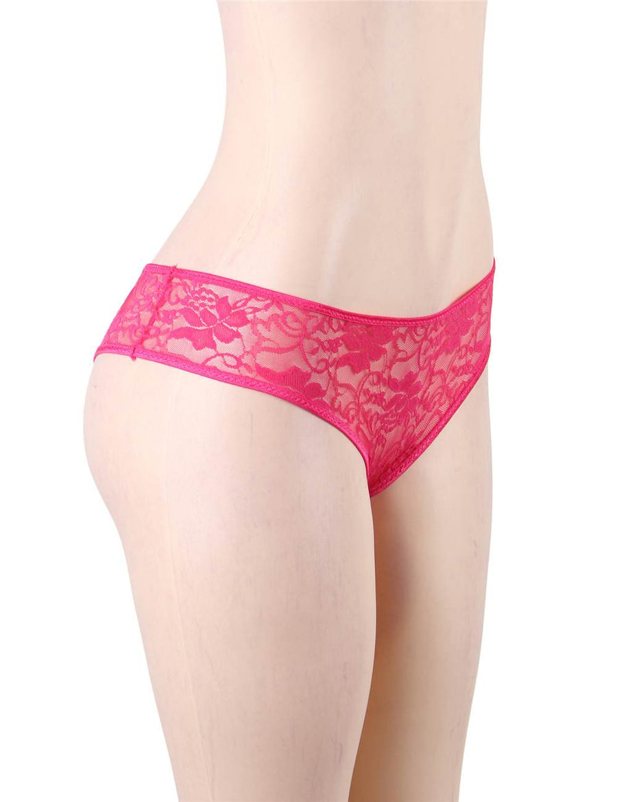 Pink Open Crotch Floral Lace Panty